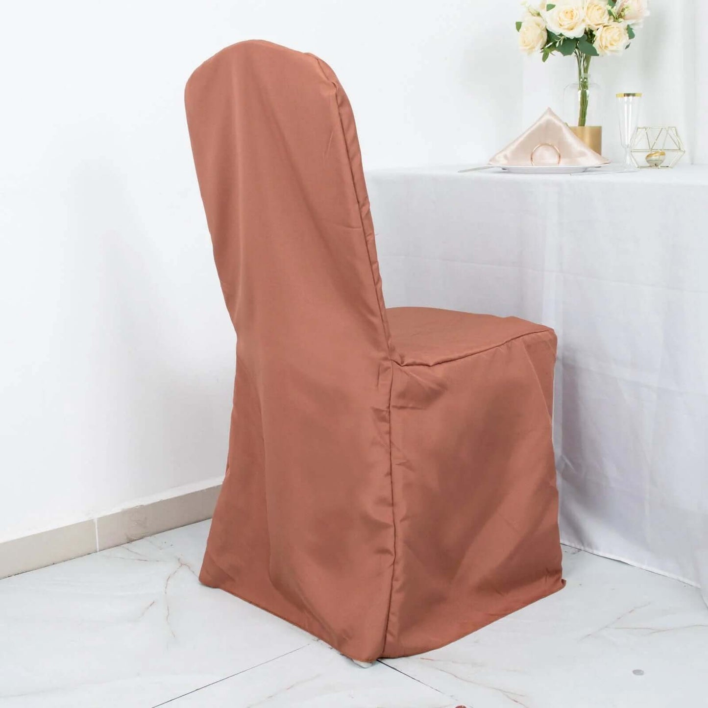 10 Pack Polyester Chair Cover for Banquet Chairs Terracotta (Rust) - Stain-Resistant Reusable Slip-On Slipcover