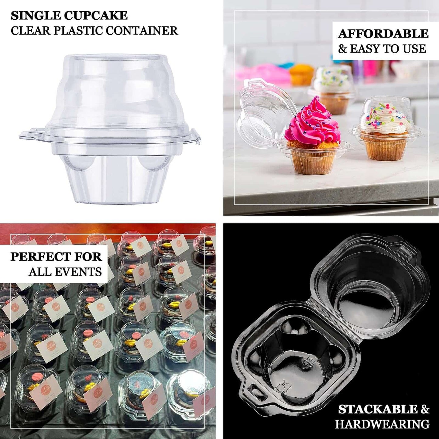 25-Pack Plastic Cupcake Container Boxes Clear - Single Clamshell-Packaging with Stackable Dome Lid for Events & Bakeries 4"