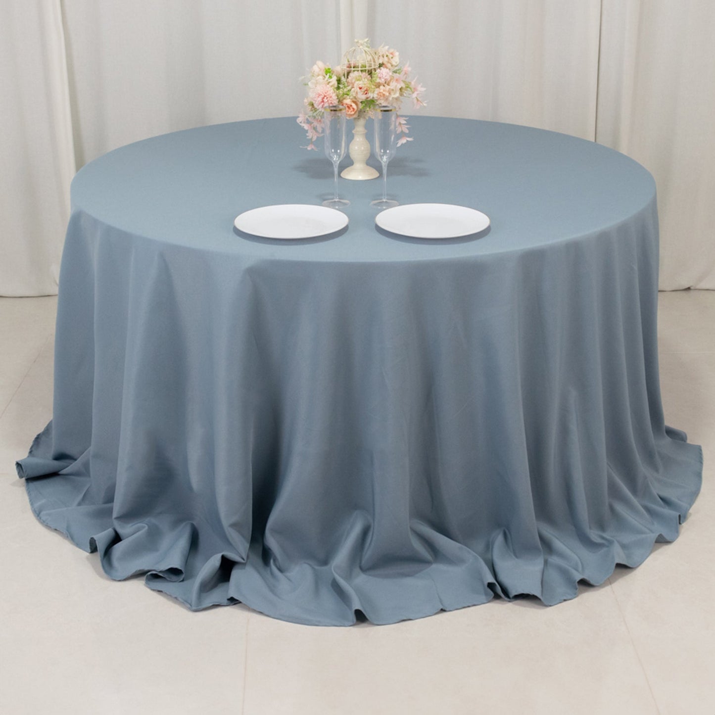 Premium Polyester 132" Round Tablecloth Dusty Blue - Seamless 220GSM Wrinkle-Resistant Table Cover