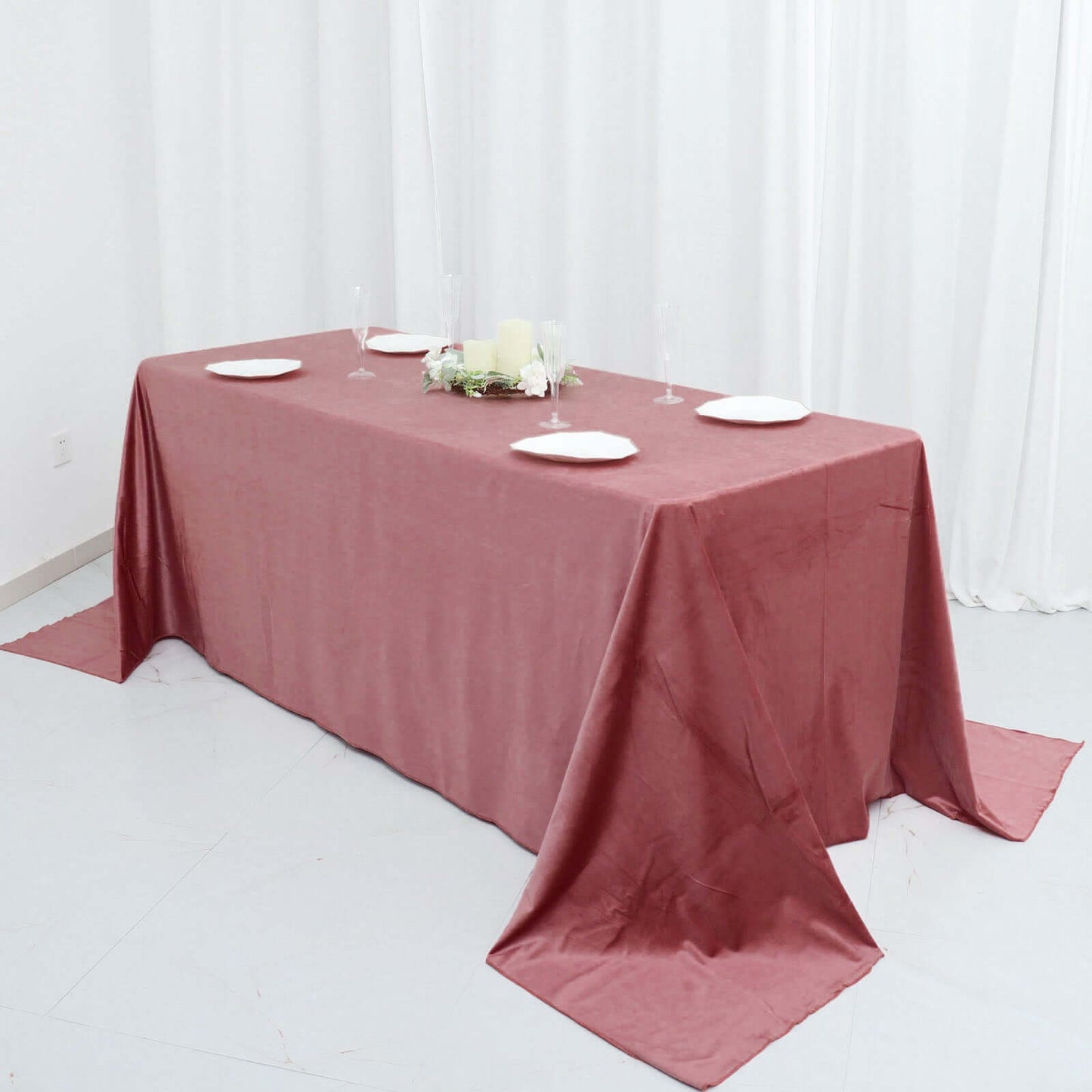 Premium Velvet 90"x132" Rectangle Tablecloth Dusty Rose - Reusable Soft & Seamless Table Cover