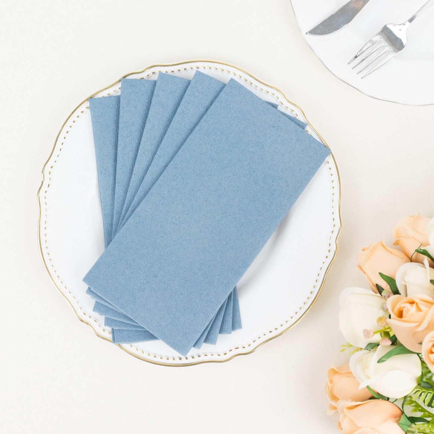 20 Pack Linen-Like Paper 8.5"x4" Napkins Dusty Blue - Highly Absorbent & Disposable Airlaid Guest Towels