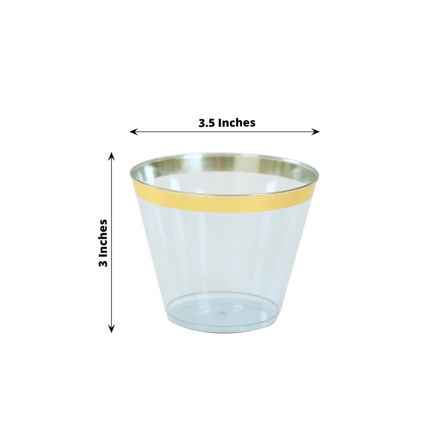 25-Pack Plastic Party Cups Transparent Dusty Blue Crystal with Gold Rim - Stylish Short Disposable Glasses 9oz