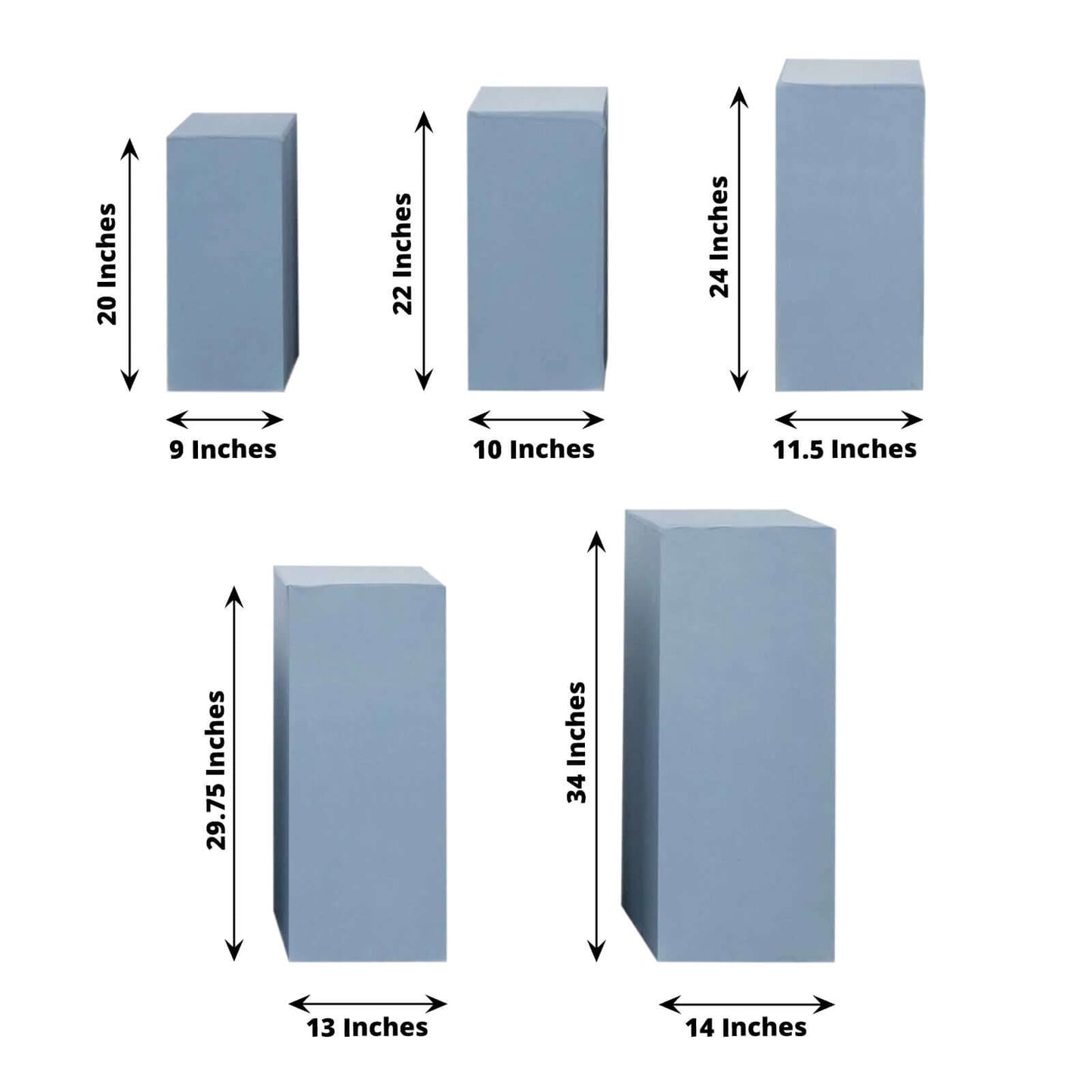 Set of 5 Dusty Blue Spandex Rectangle Pedestal Stand Covers, Stretchable Pillar Prop Covers - 160 GSM