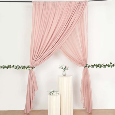 Dusty Rose Chiffon Polyester Event Curtain Drapes, Dual Layer Divider Backdrop Curtain Panels with Rod Pockets - 10ftx10ft