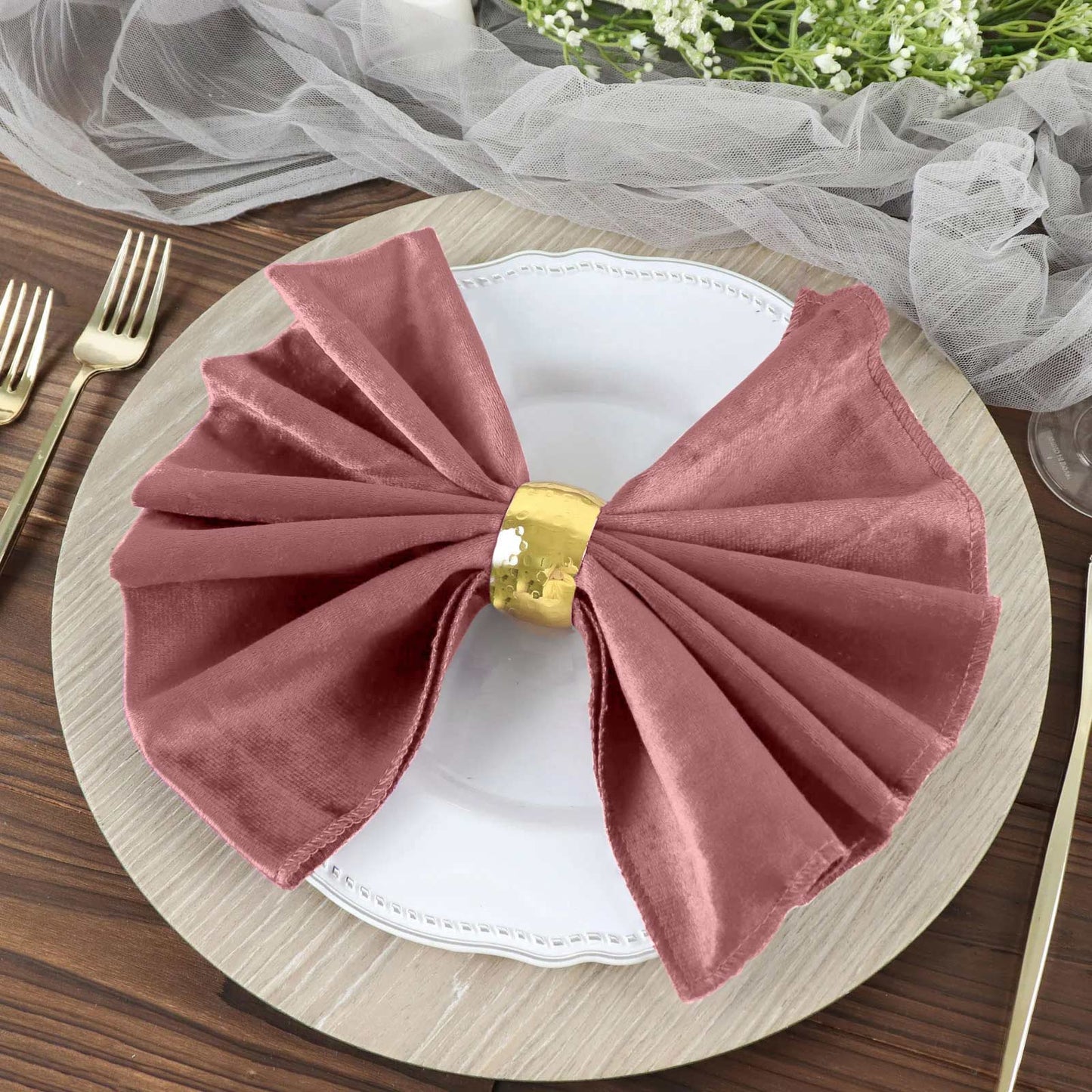 5 Pack Premium Velvet 20"x20" Napkins Dusty Rose - Soft Sheen Finish Cloth Napkins