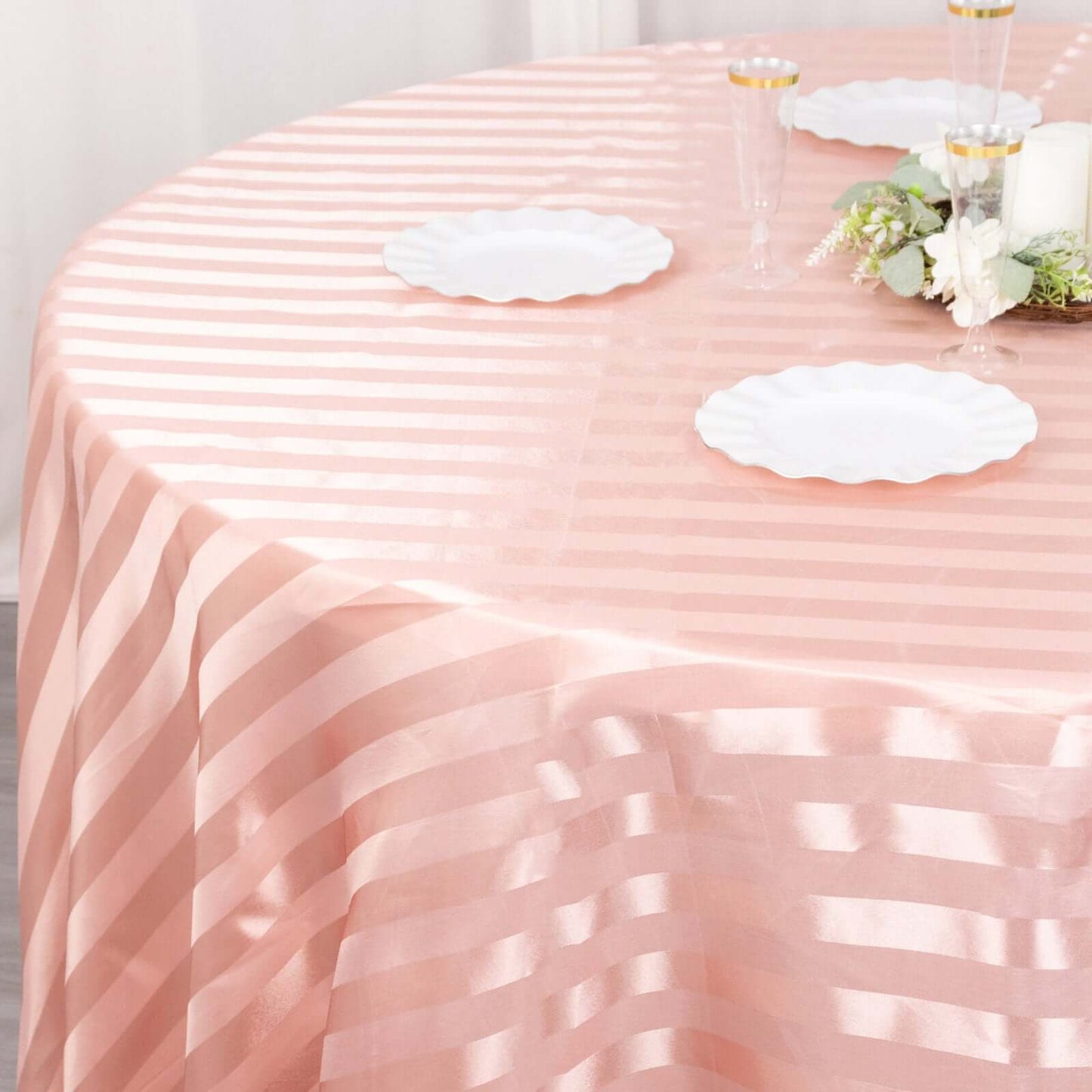Satin Striped 120" Round Tablecloth Dusty Rose - Silky Smooth Seamless Table Cover