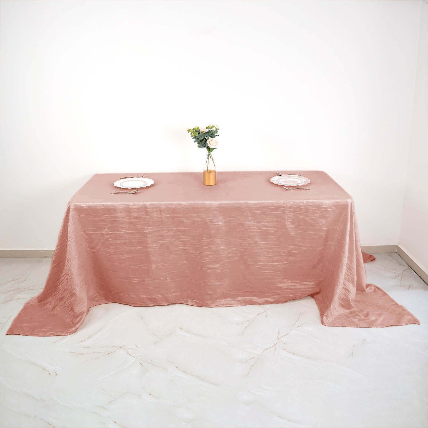 Taffeta 90"x132" Rectangle Tablecloth Dusty Rose - Seamless Accordion Crinkle Table Cover