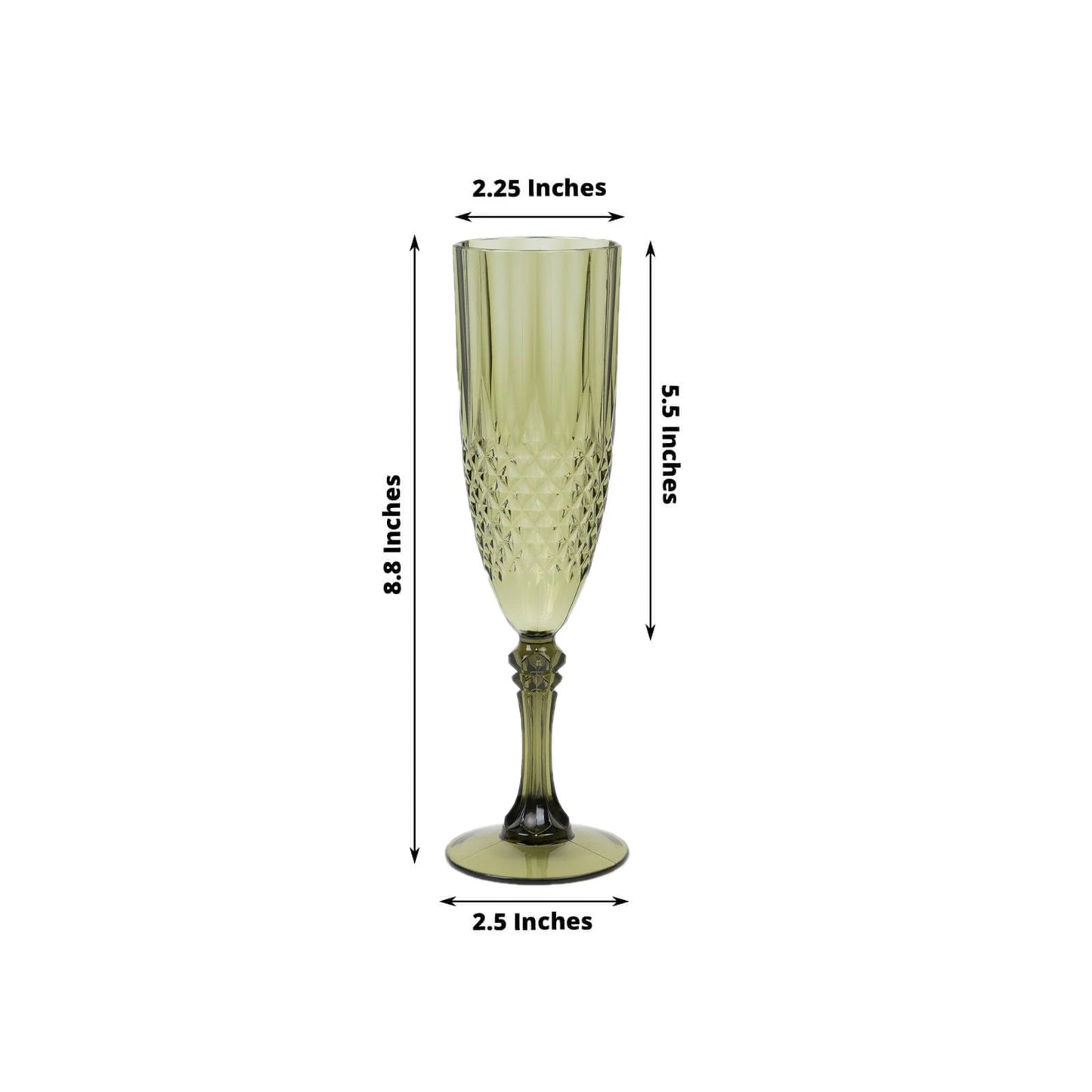6-Pack Plastic Wedding Toast Flutes Dusty Sage Green Transparent Crystal Cut Style - Reusable Champagne Glasses 8oz