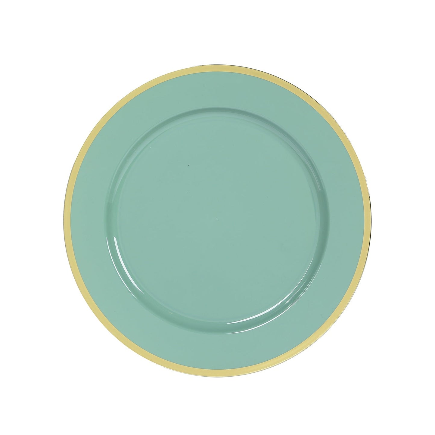 10-Pack Economy Plastic Round Charger Plates 12" in Dusty Sage Green with Wide Gold Rim, Decorative Dinner Party Serving Plates
