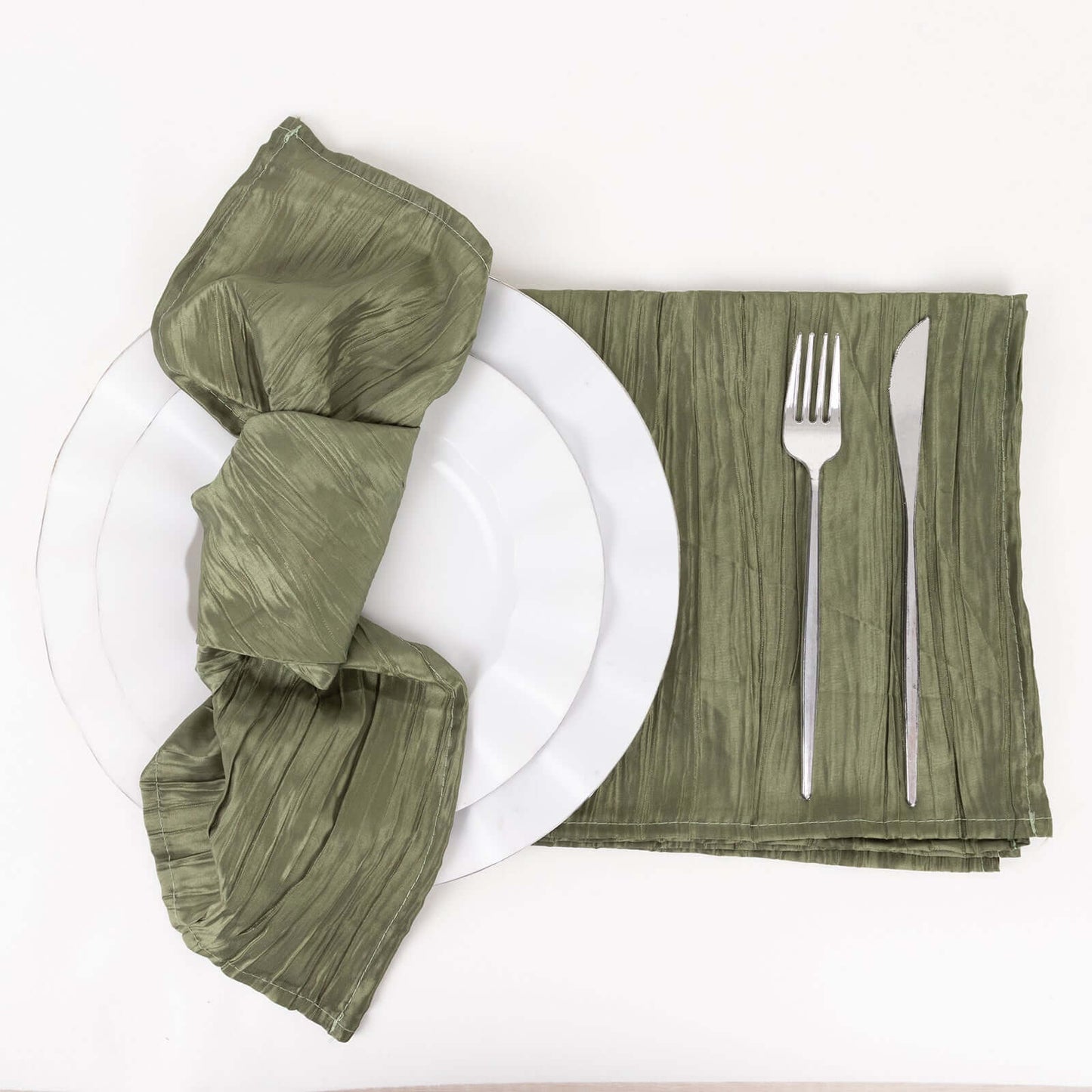 5 Pack Taffeta 20"x20" Napkins Dusty Sage Green - Accordion Crinkle Dinner Napkins