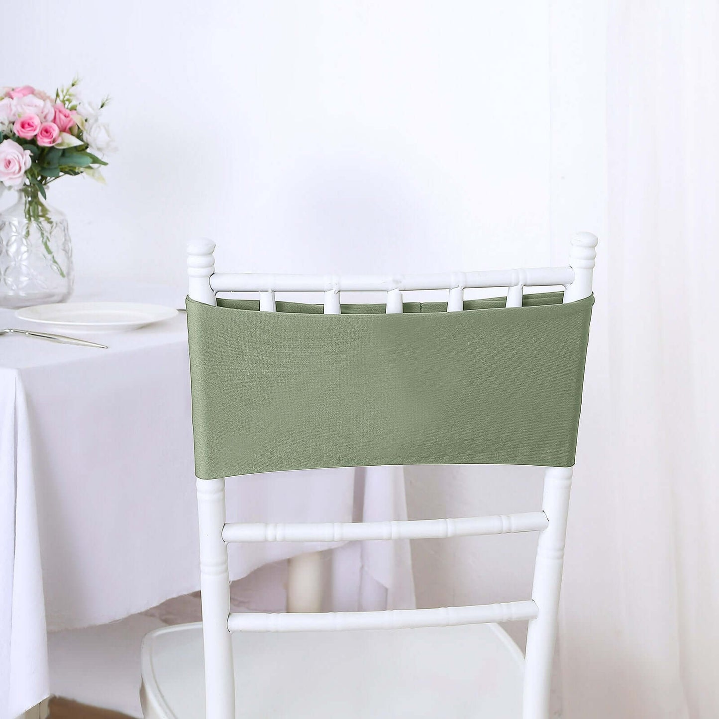 5 Pack Stretch Spandex Chair Sashes Dusty Sage Green - Fitted Finish Two Ply Heavy Duty Chair Bands 5"x12"