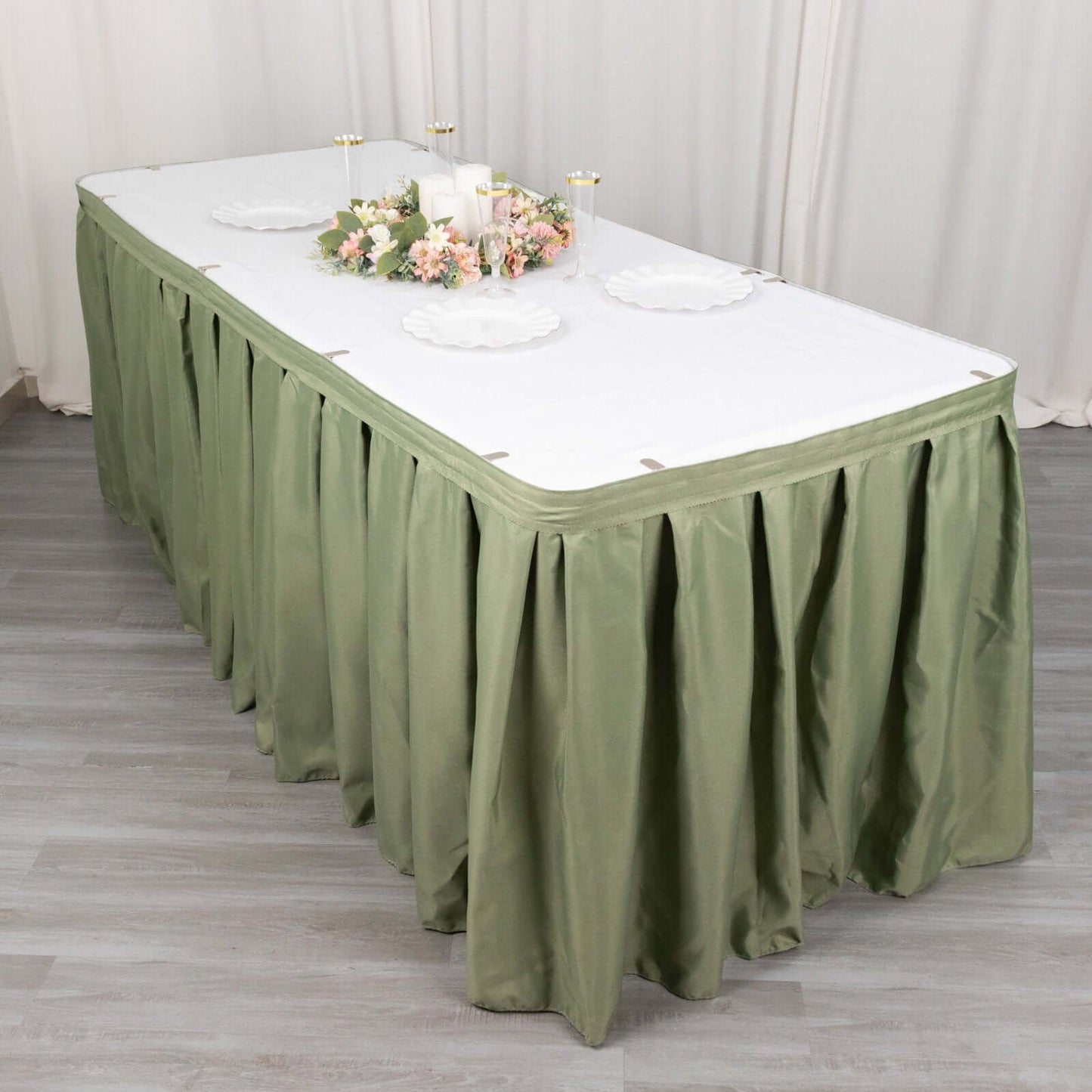 Polyester 21ft Table Skirt Dusty Sage Green - Classic Pleated Design