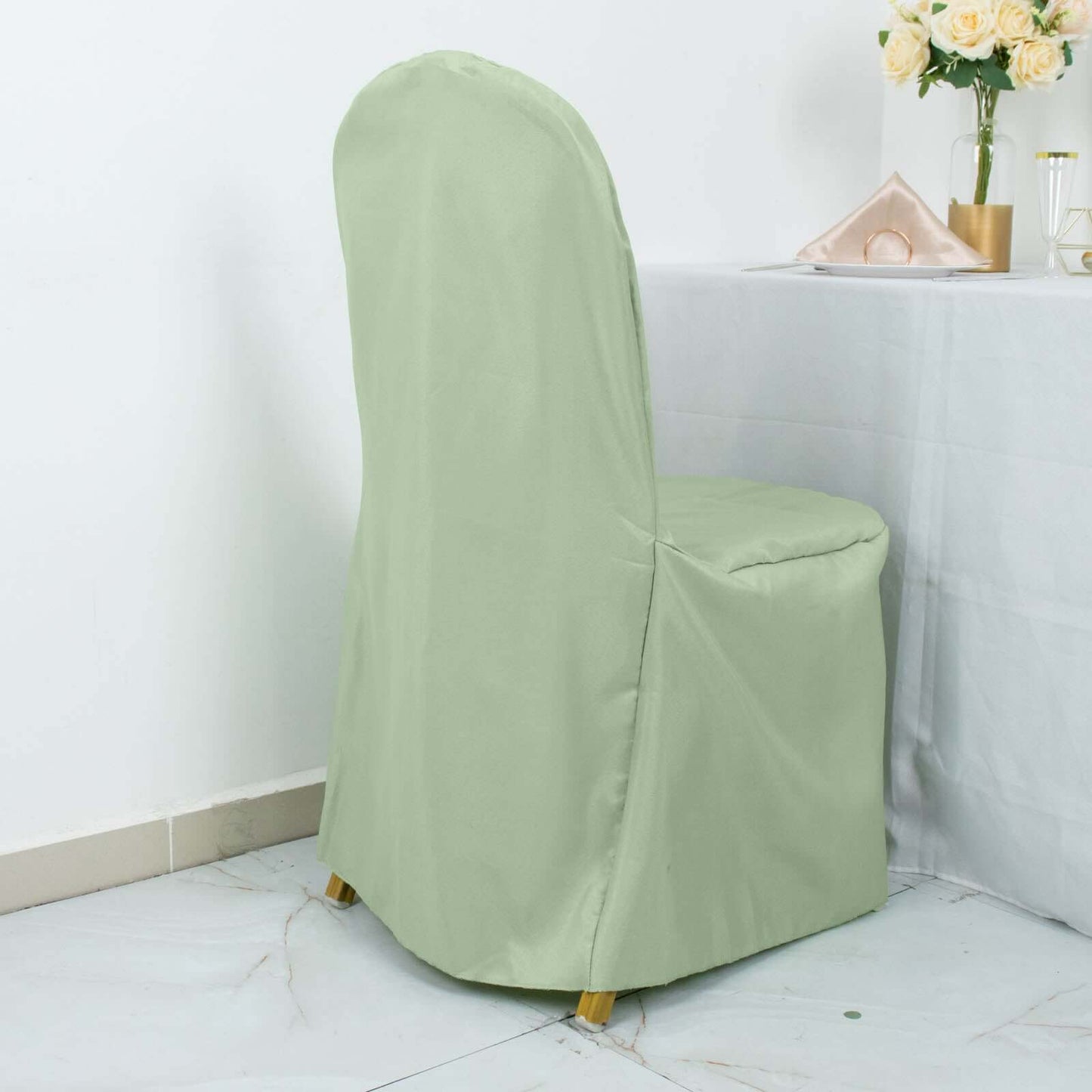 Polyester Slip On Banquet Chair Covers Sage Green - Stain-Resistant Reusable Durable Fabric