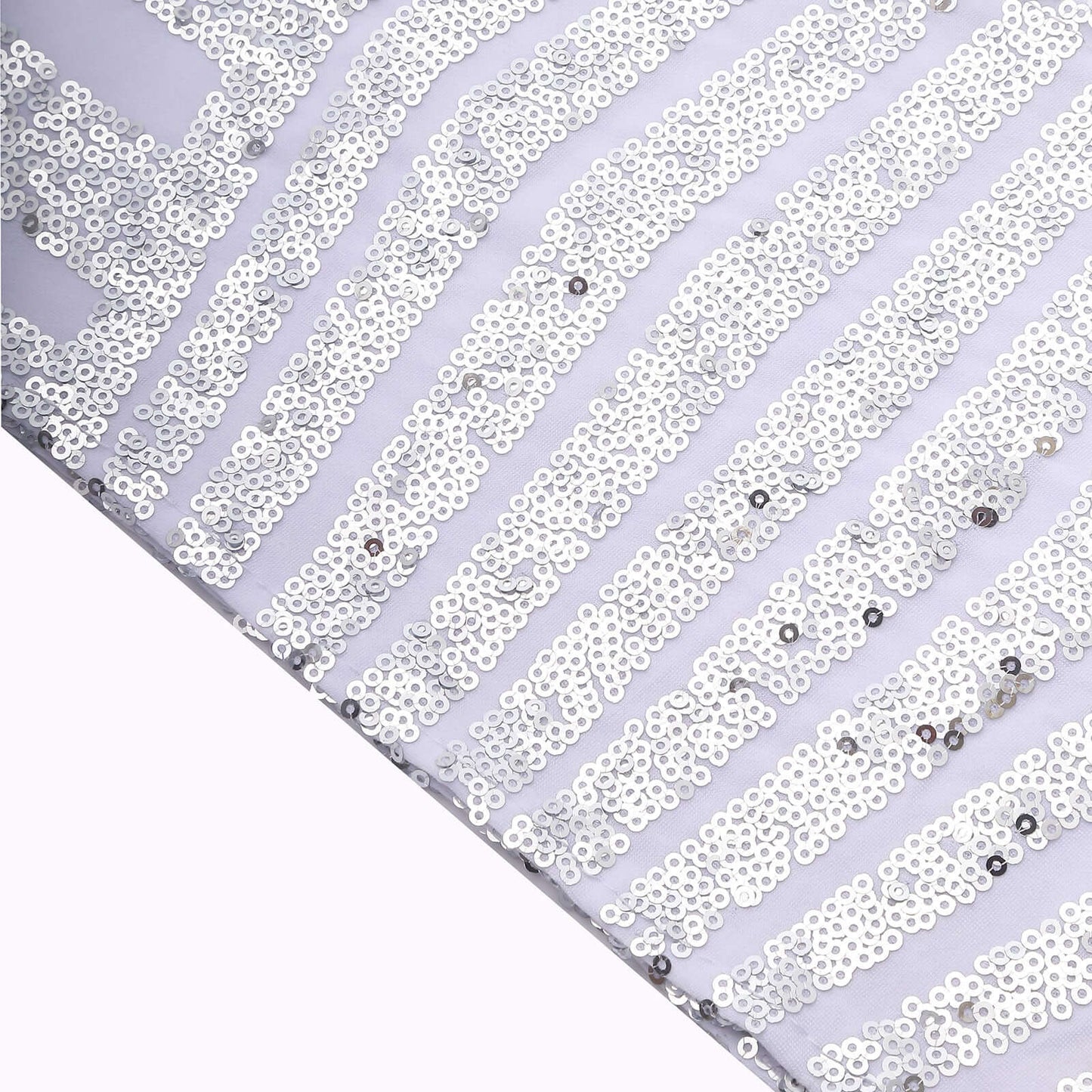 5 Pack Sequin Spandex Chair Sash White with Silver Geometric Diamond Glitz Pattern - Durable & Easy To Use Stretchable Chair Bands