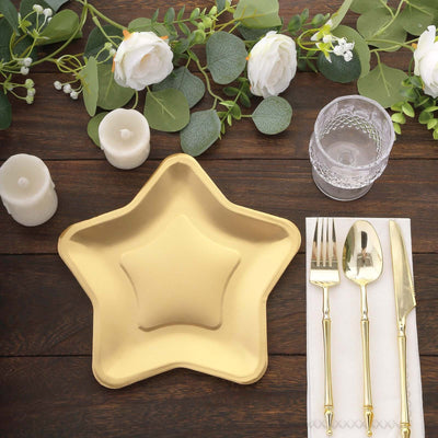 25-Pack Paper Star Shaped Dinner Plates Matte Gold - Eco-friendly Disposable 300GSM Party Plates for Starry-Themed Events 9"