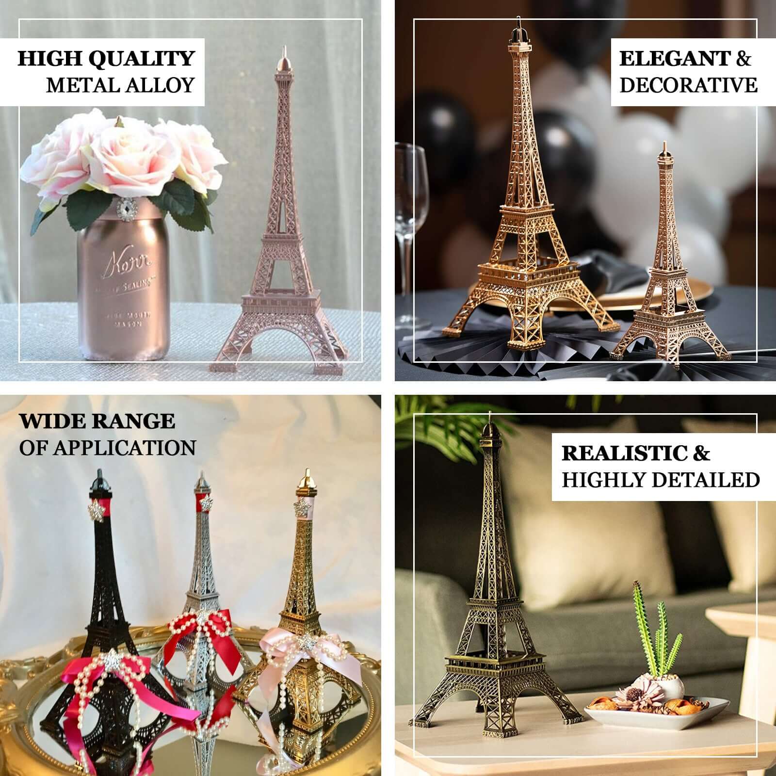 Eiffel Tower Table Centerpiece Metal Black - Stylish Decorative Cake Topper for Parties & Gatherings 10" - Linen Luxes