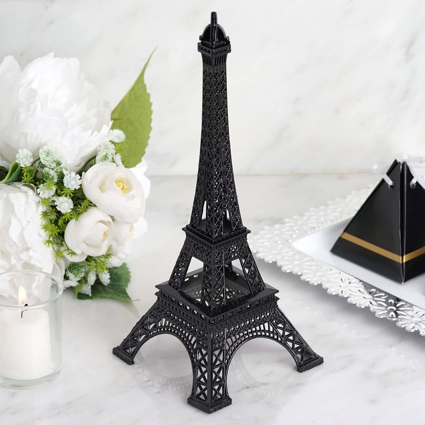 Eiffel Tower Table Centerpiece Metal Black - Stylish Decorative Cake Topper for Parties & Gatherings 10" - Linen Luxes