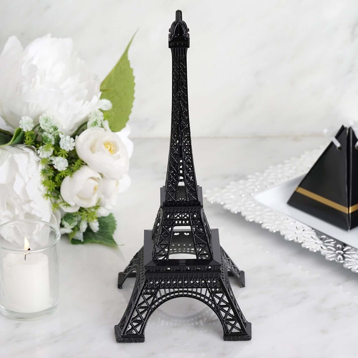 Eiffel Tower Table Centerpiece Metal Black - Stylish Decorative Cake Topper for Parties & Gatherings 10" - Linen Luxes