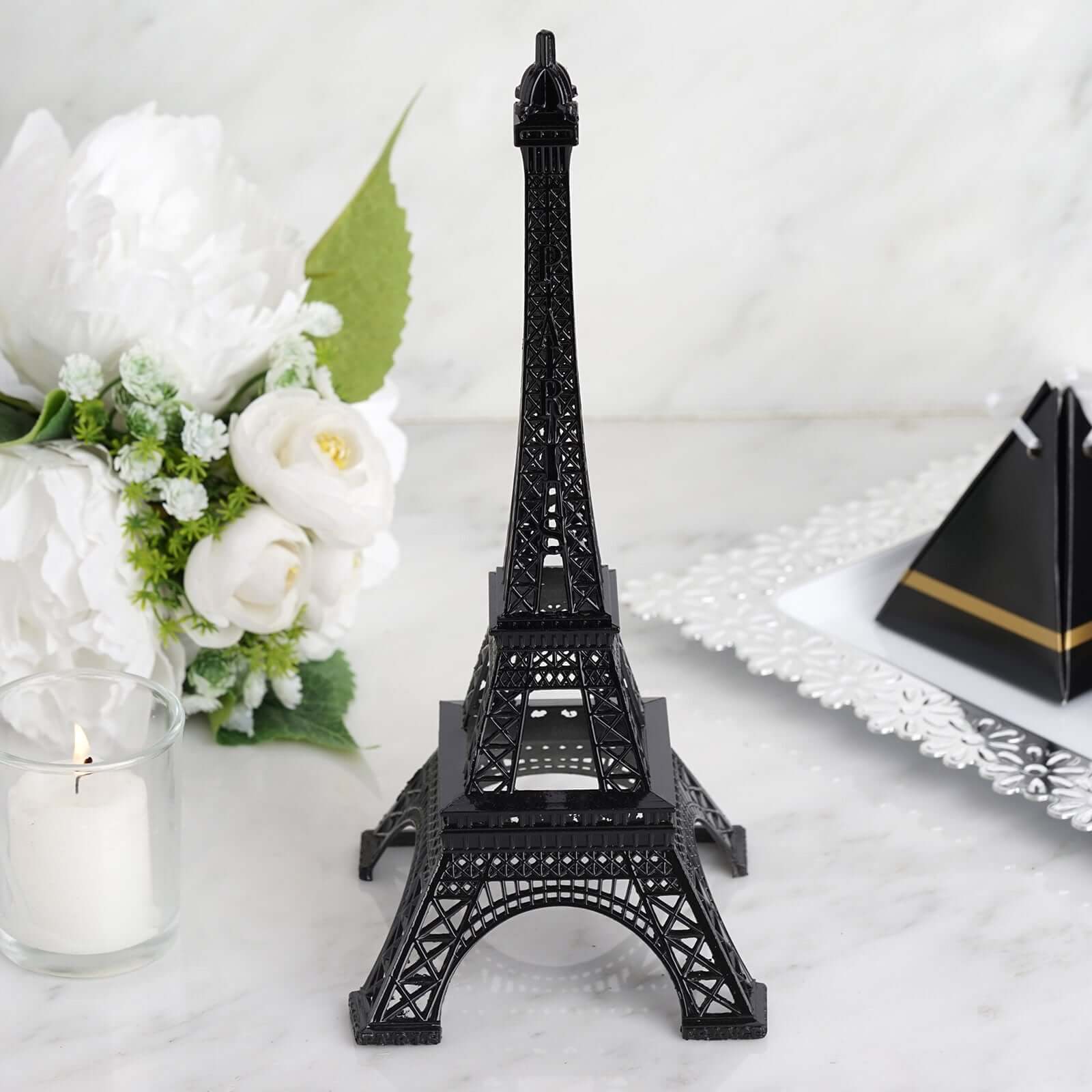 Eiffel Tower Table Centerpiece Metal Black - Stylish Decorative Cake Topper for Parties & Gatherings 10" - Linen Luxes