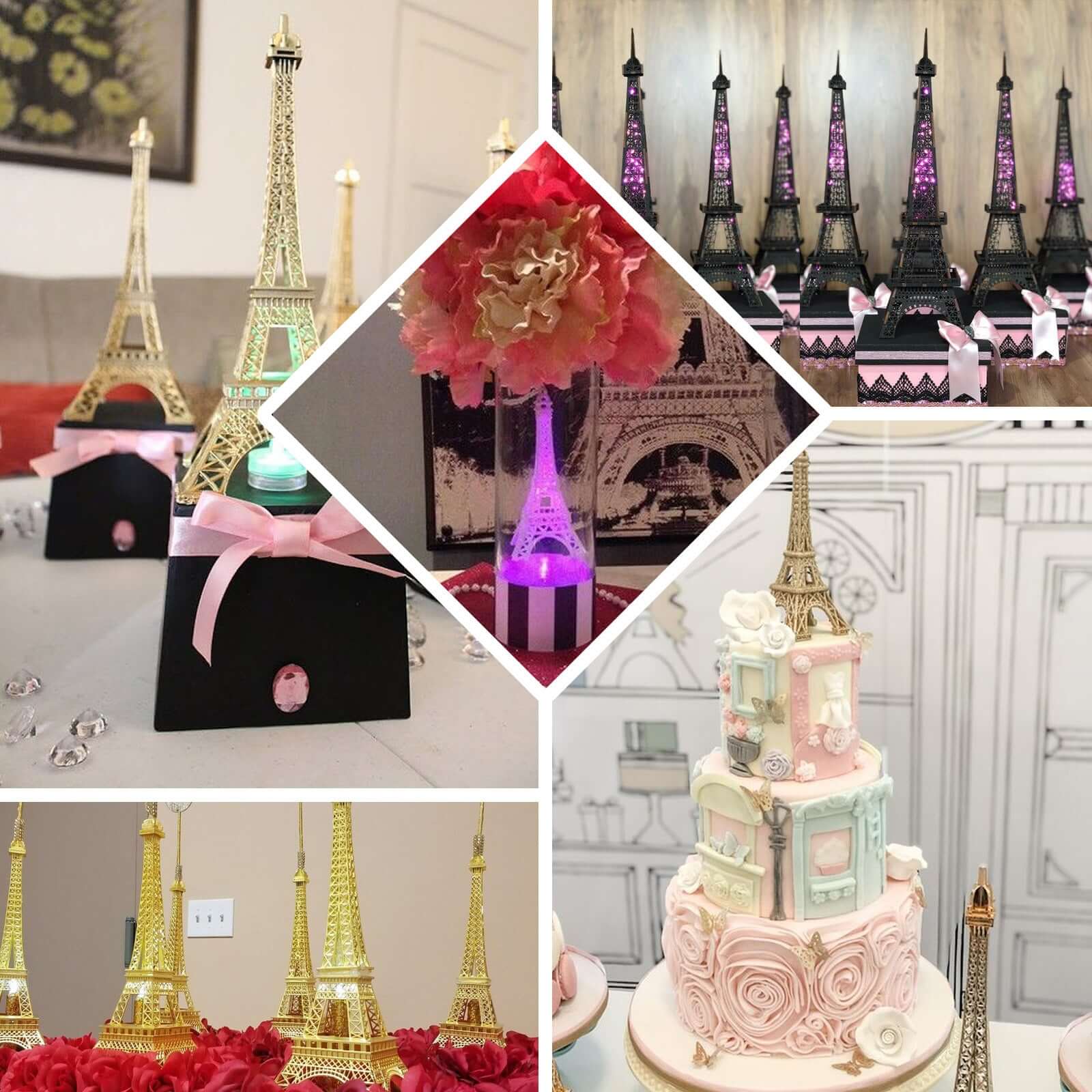 Eiffel Tower Table Centerpiece Metal Black - Stylish Decorative Cake Topper for Parties & Gatherings 10" - Linen Luxes