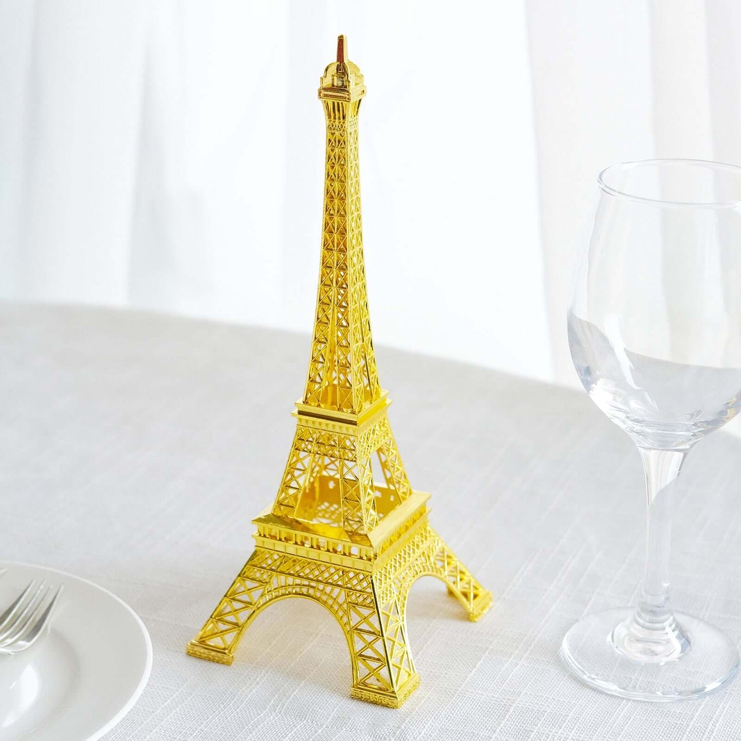 Eiffel Tower Table Centerpiece Metal Gold - Stylish Decorative Cake Topper for Parties & Gatherings 10" - Linen Luxes