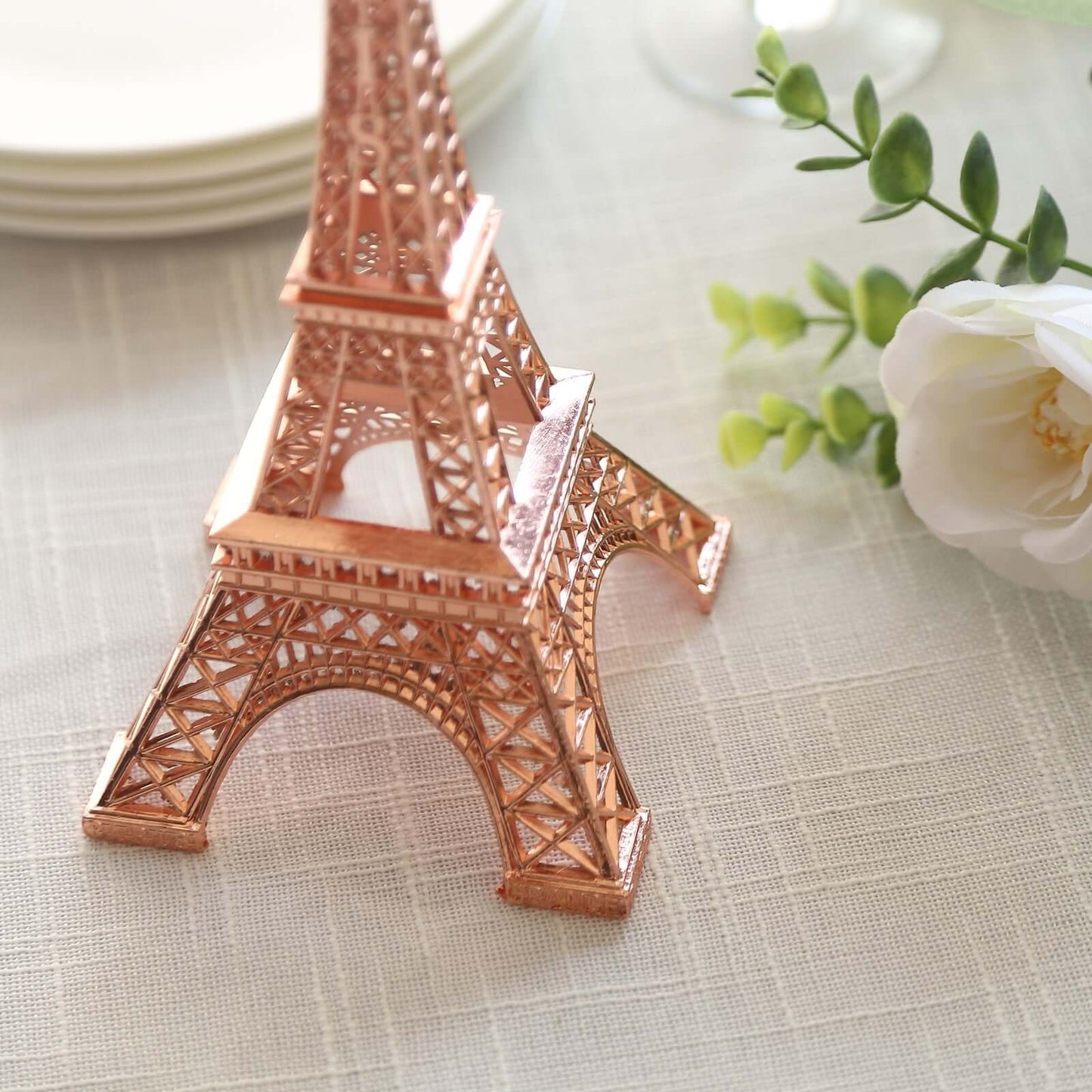 Eiffel Tower Table Centerpiece Metal Rose Gold - Stylish Decorative Cake Topper for Parties & Gatherings 10" - Linen Luxes