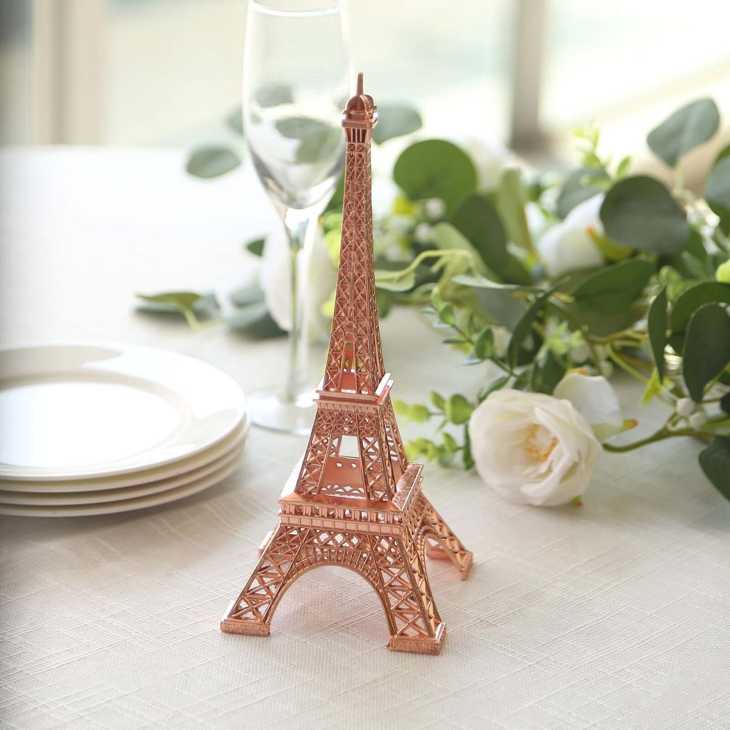Eiffel Tower Table Centerpiece Metal Rose Gold - Stylish Decorative Cake Topper for Parties & Gatherings 10" - Linen Luxes