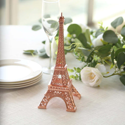 Eiffel Tower Table Centerpiece Metal Rose Gold - Stylish Decorative Cake Topper for Parties & Gatherings 10" - Linen Luxes