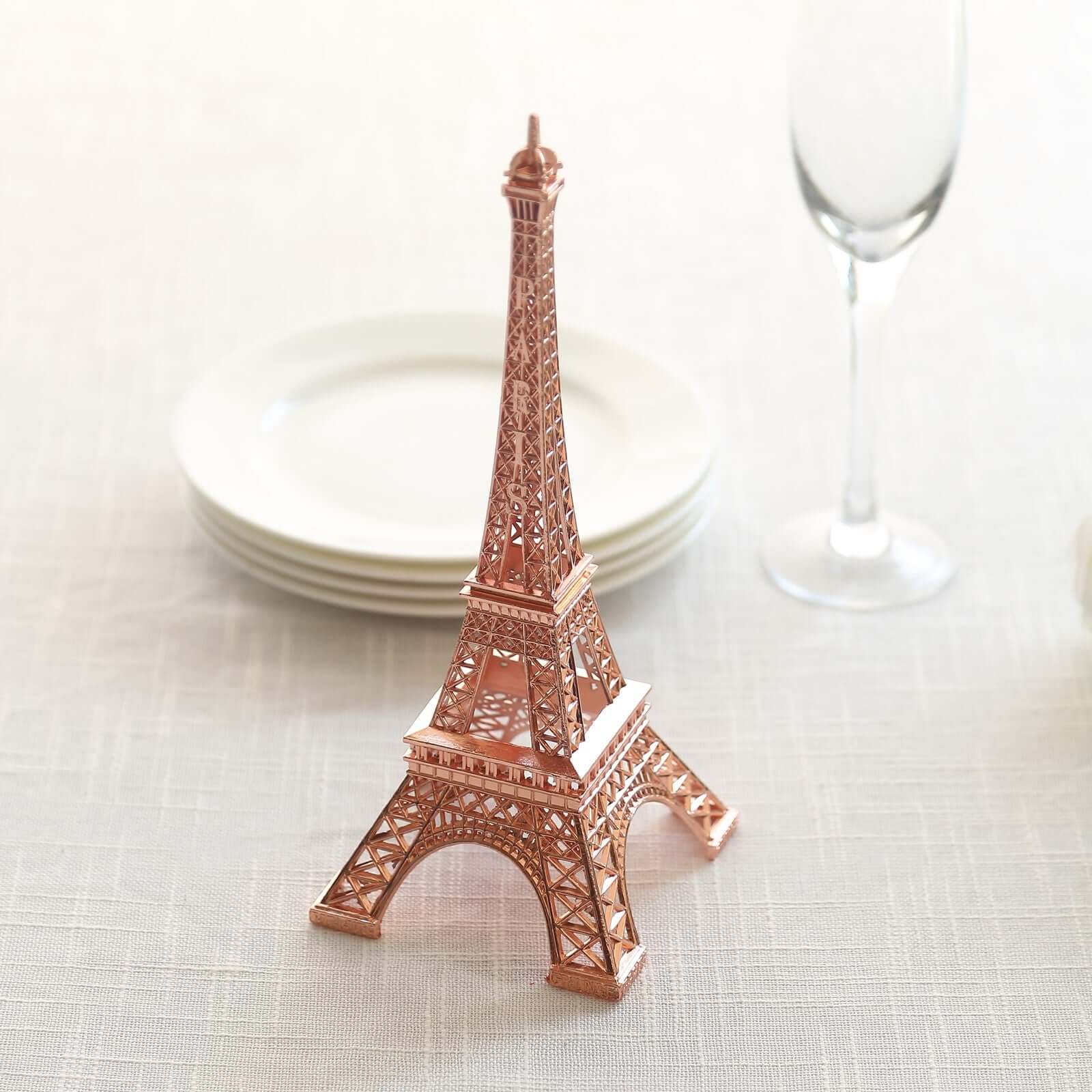 Eiffel Tower Table Centerpiece Metal Rose Gold - Stylish Decorative Cake Topper for Parties & Gatherings 10" - Linen Luxes