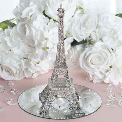 Eiffel Tower Table Centerpiece Metal Silver - Stylish Decorative Cake Topper for Parties & Gatherings 10" - Linen Luxes