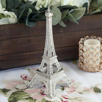 Eiffel Tower Table Centerpiece Metal Silver - Stylish Decorative Cake Topper for Parties & Gatherings 10" - Linen Luxes