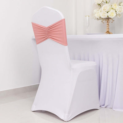 5 Pack Spandex Chair Sashes Dusty Rose Ruffled Style - Wide Easy to Use Stretch Chair Bands 8"x13"