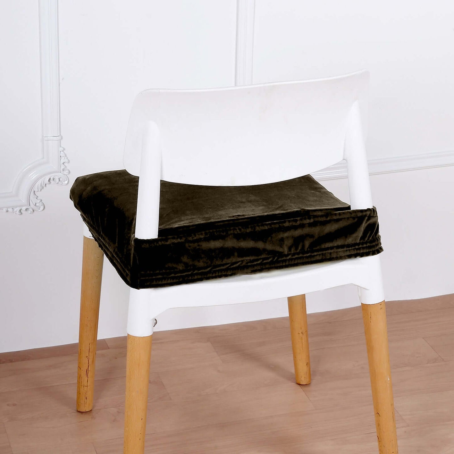 Velvet Chair Cushion Protector Stretch with Tie for Dining Chairs Chocolate - Durable Cover for Formal Gatherings