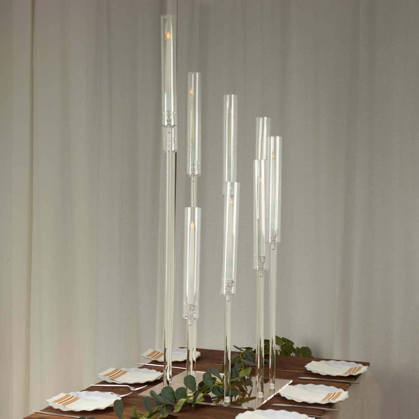 9-Arm Cluster Acrylic Candelabra Clear with Square Base - Sophisticated Taper Candle Holder Table Centerpiece for Pillar Candles 4ft
