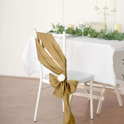 5 Pack Taffeta 6"x106" Chair Sashes Gold Accordion Crinkle Texture - Stylish Decor for Weddings & Gatherings