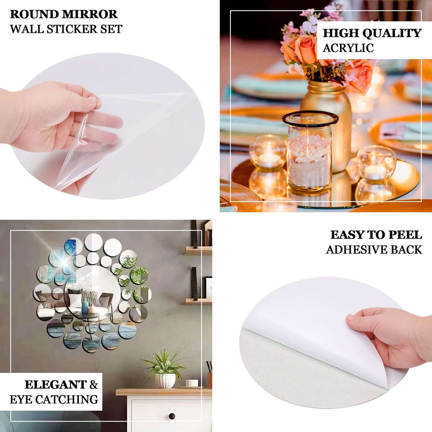12 Pack Round Acrylic Mirror Wall Stickers, 6" Removable Wall Decals For Home Decor