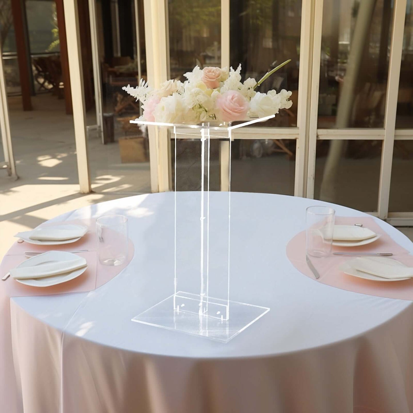 Acrylic Display Stand Flower Pedestal with Square Bases Clear - Durable 10mm Thick Wedding Centerpiece 24"