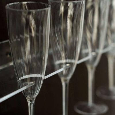 2-Pack Floating Wine Glass Holder Rack Clear Acrylic Holds 12, Wall Mounted Champagne Flute Stemware Hanging Shelves for Events & Home Bar 21"