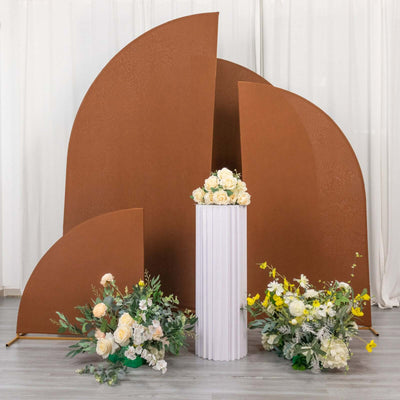 Set of 4 Matte Cinnamon Brown Spandex Half Moon Chiara Backdrop Stand Covers, Custom Fitted Wedding Arch Covers - 2.5ft,5ft,6ft,7ft