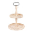 2-Tier Wooden Serving Tray Stand Beaded Design with Metal Handle Natural - Round Rustic Farmhouse Cupcake Display 17"