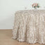 Taffeta 120" Round Tablecloth Beige | 3D Leaf Petal Design Seamless Table Cover for Chic Wedding & Event Decor