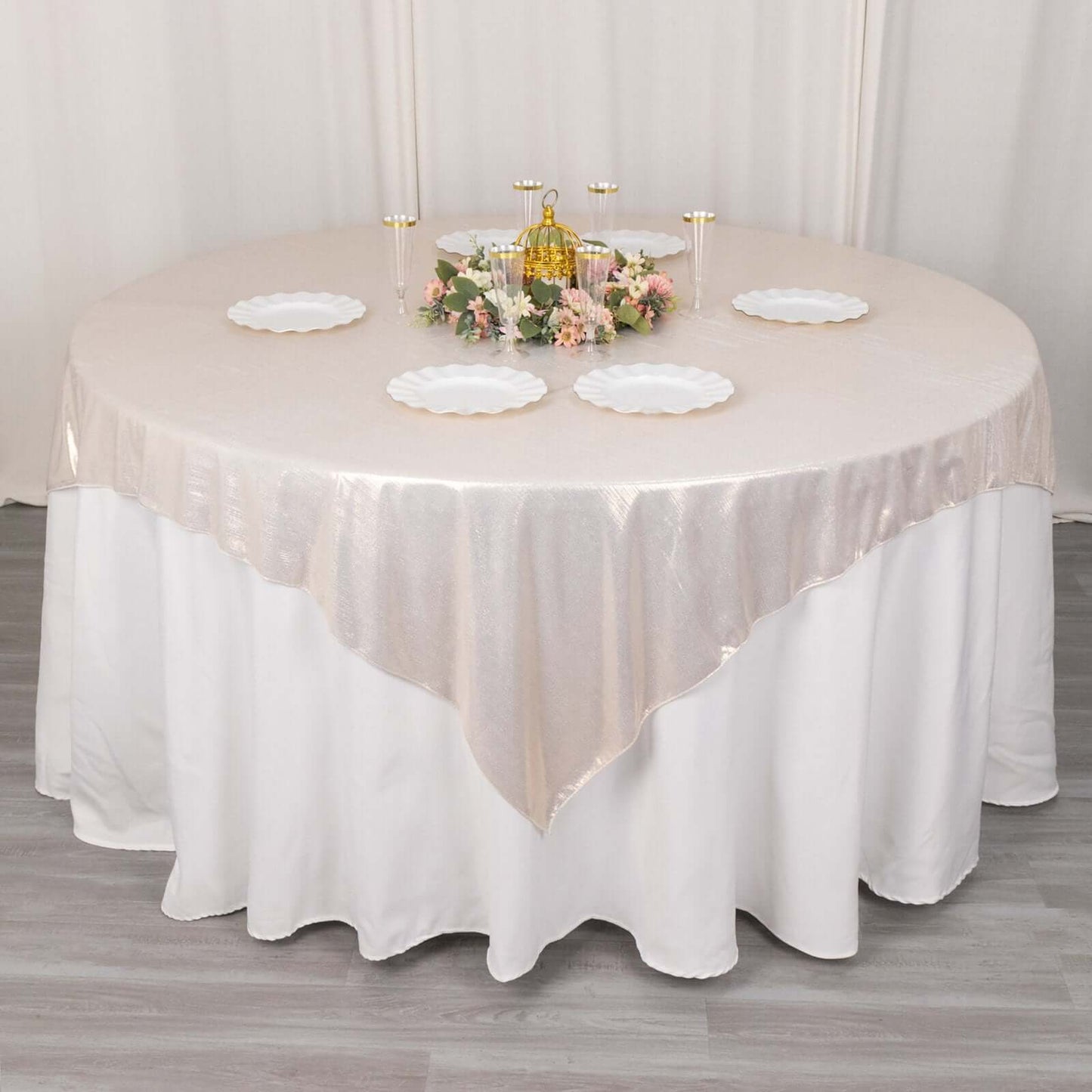 Polyester 72"x72" Table Overlay Square Tablecloth Beige - Sequin Dots Wrinkle-Free Table Cover