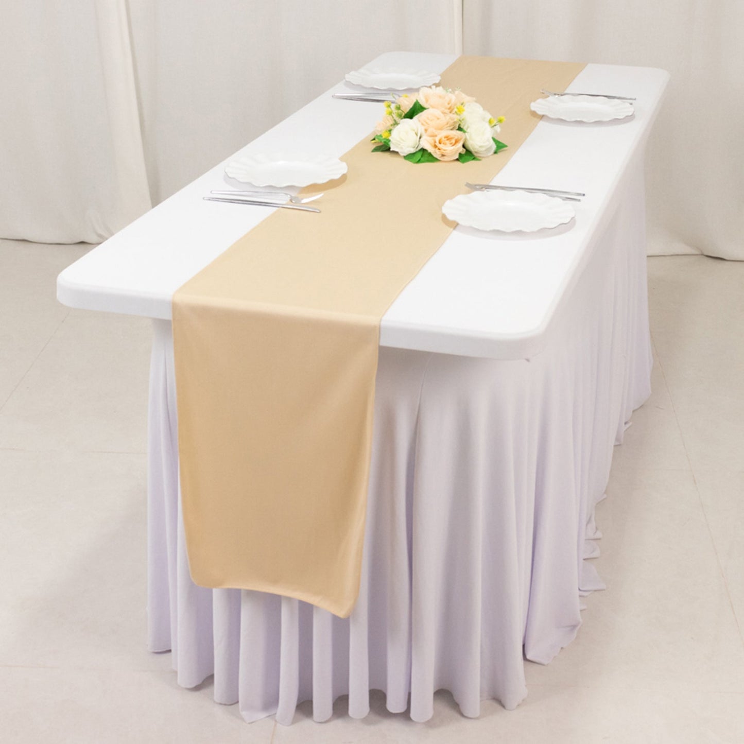 Scuba Polyester 12"x108" Table Runner Beige - Wrinkle-Free Table Linen