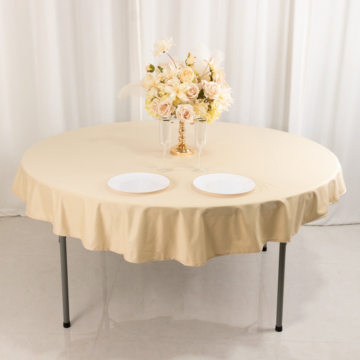 Scuba Round 70" Tablecloth Beige - Wrinkle Free & Stain Resistant Table Cover
