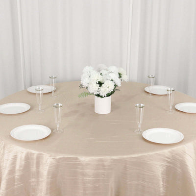 Taffeta 132" Round Tablecloth Beige - Seamless Accordion Crinkle Table Cover