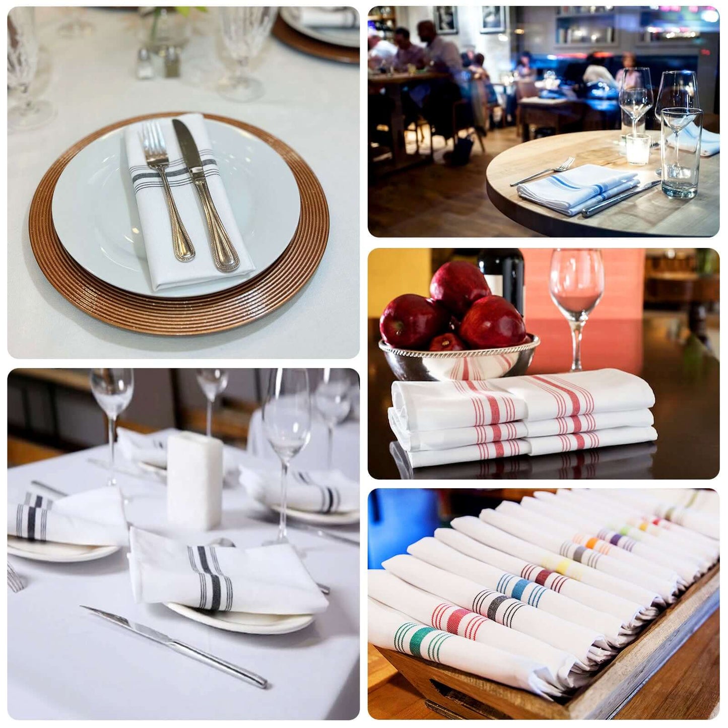 10 Pack Premium Spun Polyester 18"x22" Napkins Champagne/White Bistro Style - Highly Absorbent Cotton-Like Feel Cloth Napkins