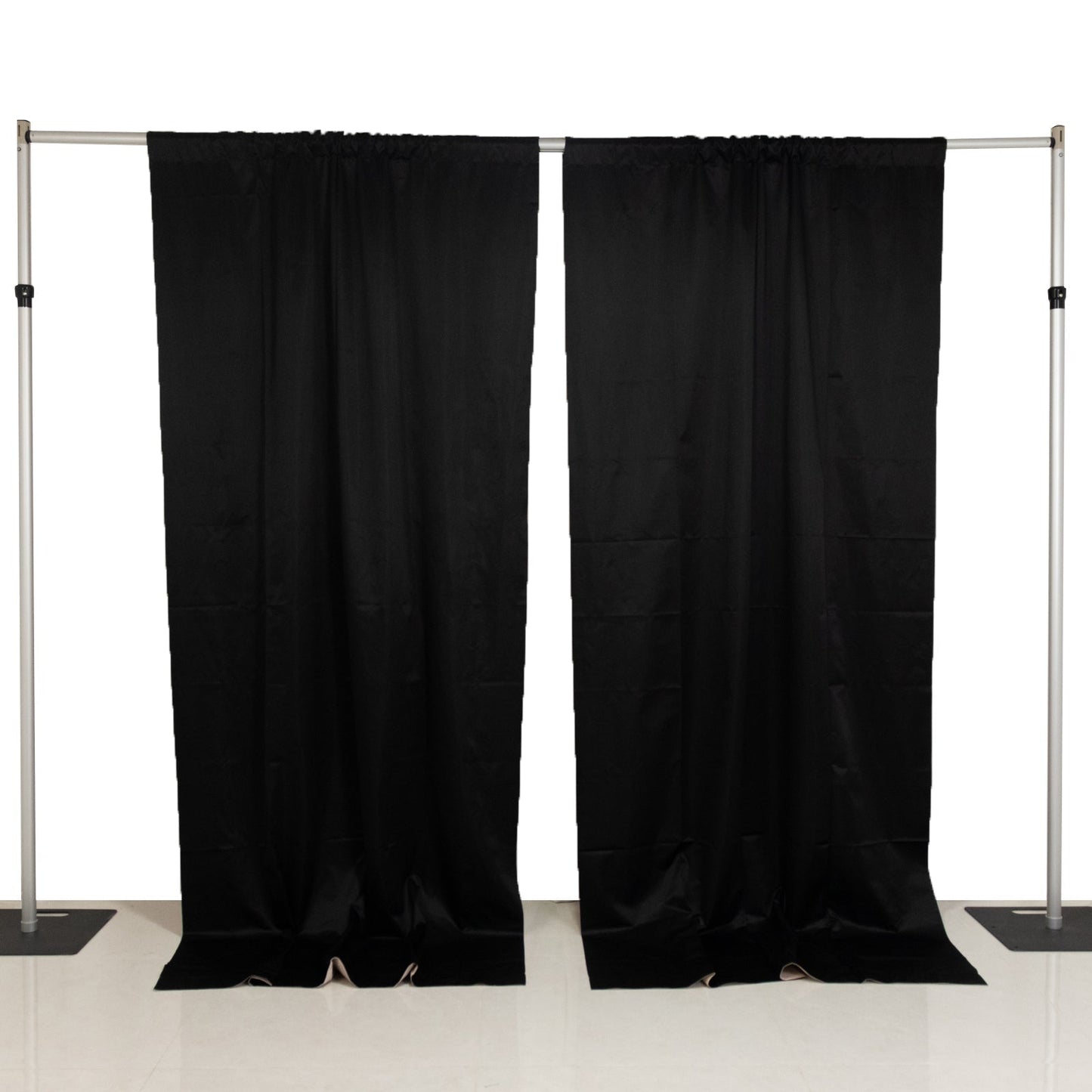 Lamour Satin Blackout Curtains 10ft x 10ft Panels Black/Ivory | Water-Resistant PU-Coated Double Sided Backdrop for Weddings & Events