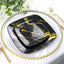 10-Pack Plastic 8" Square Dessert Plates in Black with Gold Marble Design - Disposable Appetizer Salad Party Plates