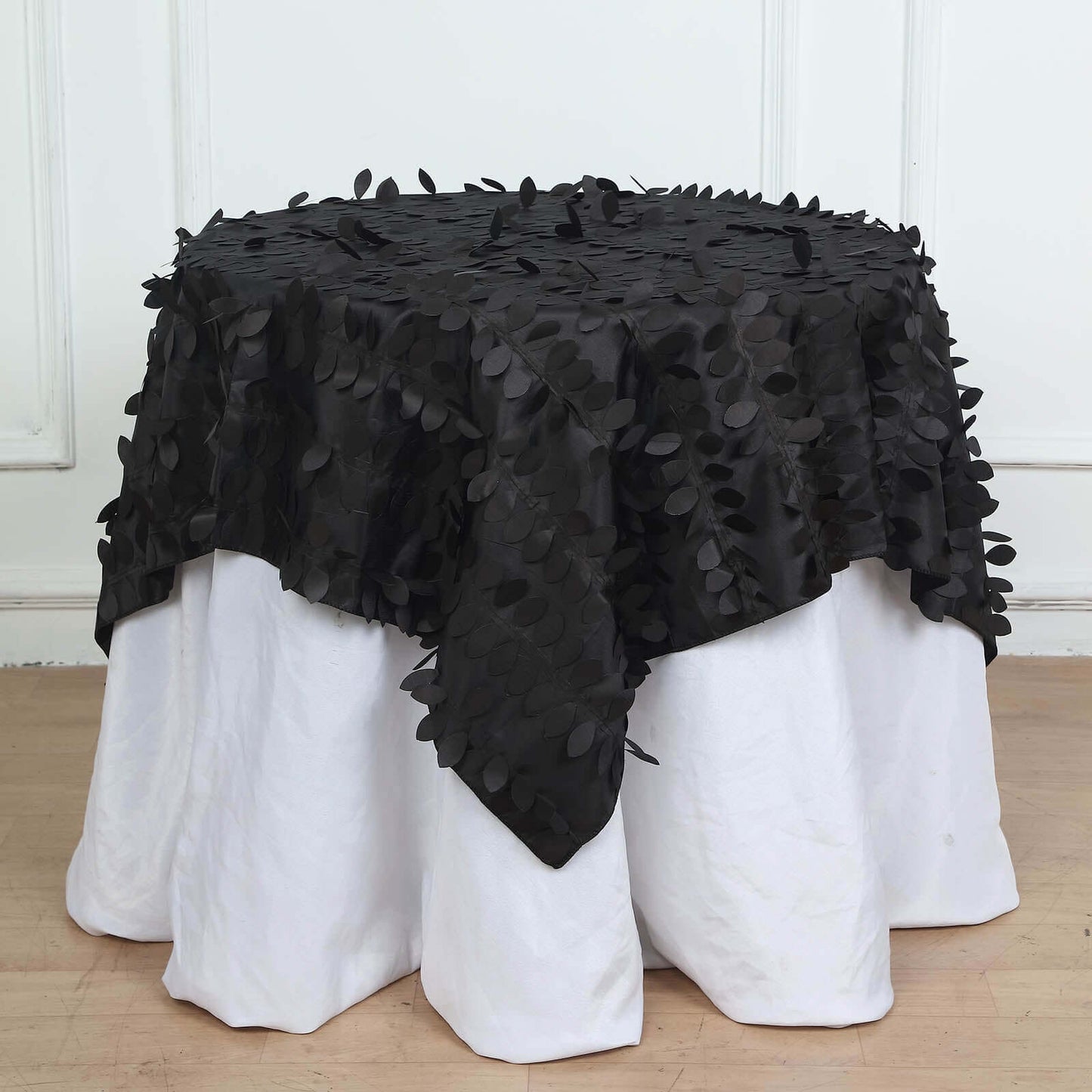 Taffeta 54"x54" Table Overlay Square Tablecloth Black 3D Leaf Petal Table Cover