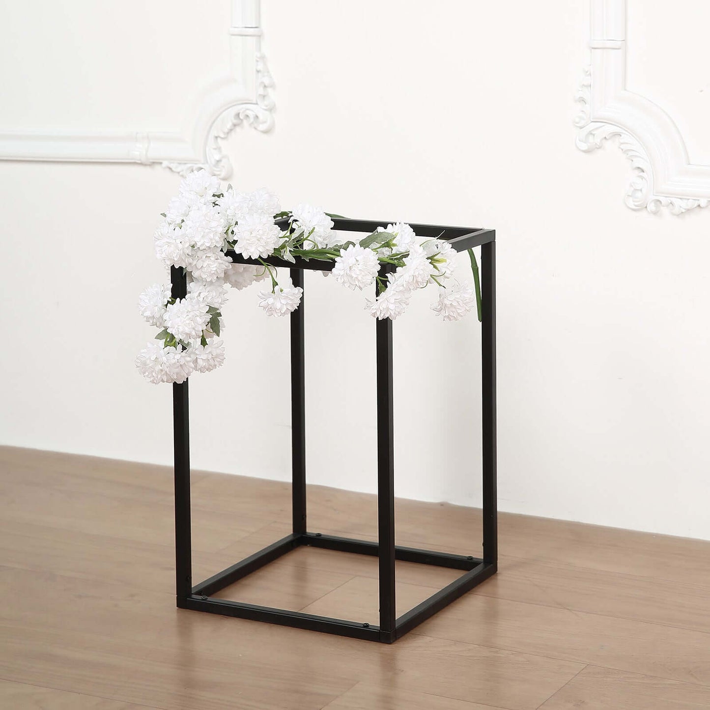 2-Pack Wedding Flower Stand Matte Black Metal Geometric Column Frame Rectangular - Versatile Floral Pedestal for Sophisticated Arrangements 12"